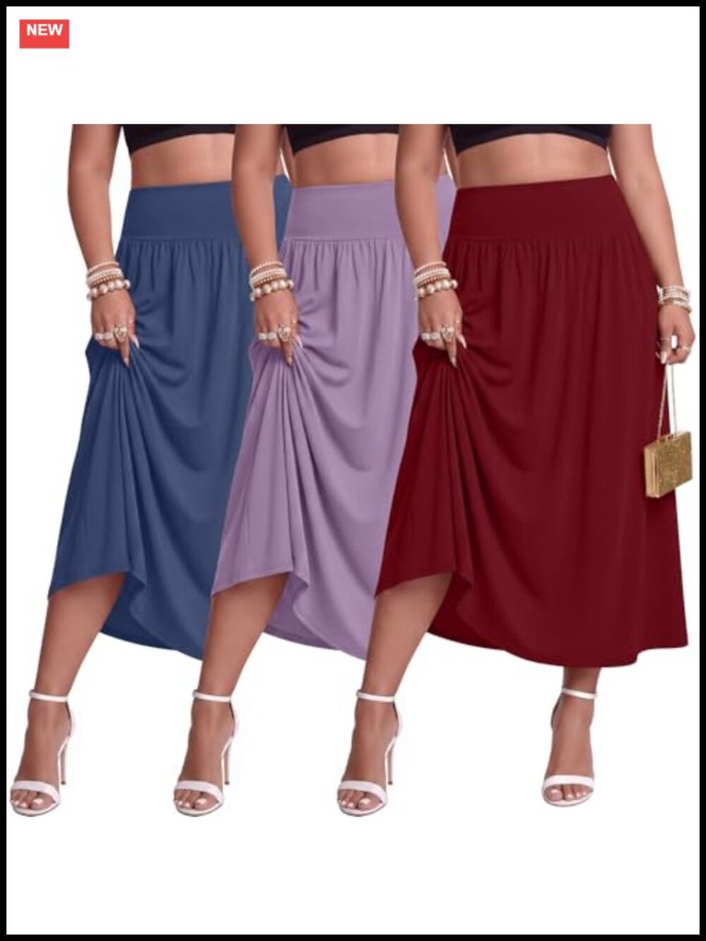 Plus Size Maxi Pleated A-Line Skirt Set with Pockets High Rise Ankle Length